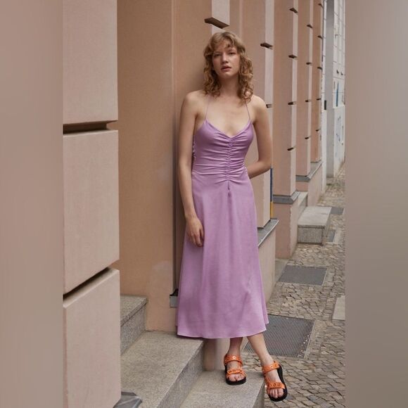NWT SANDRO PARIS PRALINE MIDI SLIP DAY DRESS IN LILAC LAVENDER - Picture 1 of 7